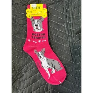 Foozys Crew Socks Women 9-11‎ Pink NWT Boston Terrier Canine Collection FCC-035